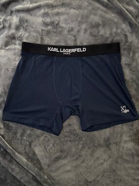 Karl Lagerfeld Navy Blue Men's Boxer Briefs with Black Logo Waistband